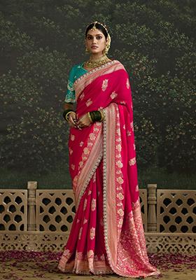Pink Sequin Embroidered Dola Silk Saree Set