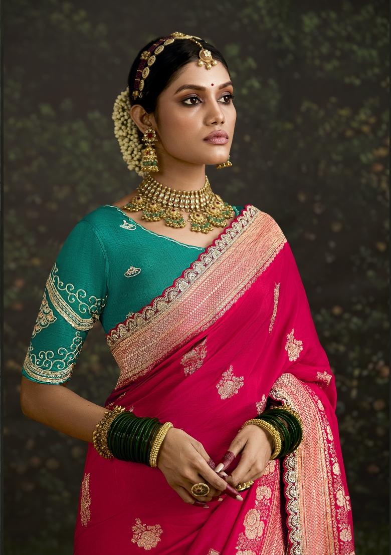 Pink Sequin Embroidered Dola Silk Saree Set