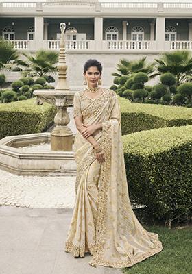 Gold Embroidered Pure Tissue Silk Saree Set