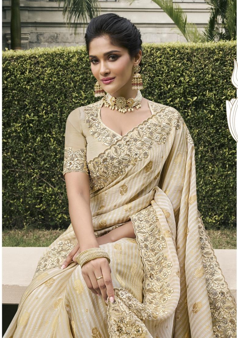 Gold Embroidered Pure Tissue Silk Saree Set