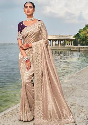 Light Peach Zardosi Georgette Saree Set