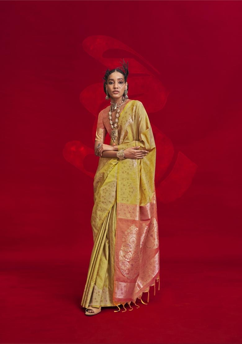 Light Green Woven Tussar Silk Saree Set