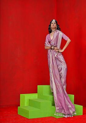 Pink Weaving Tissue Saree Set