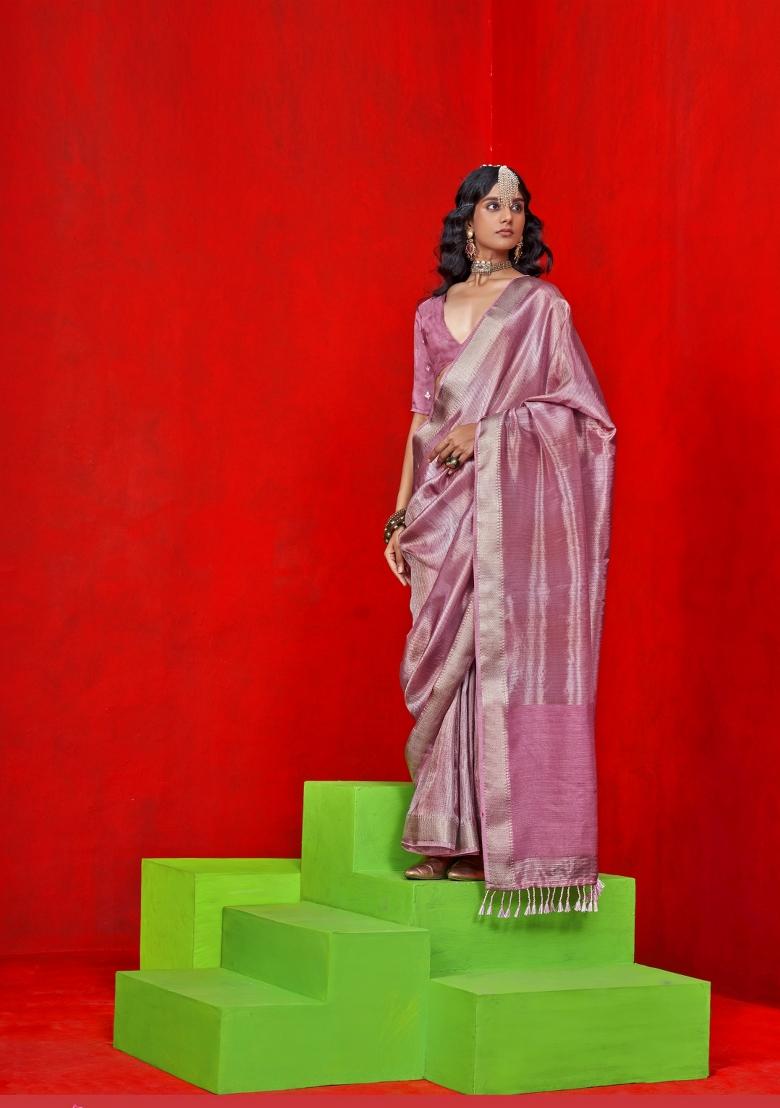 Pink Weaving Tissue Saree Set