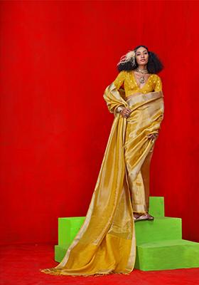Yellow Weaving Tissue Saree Set