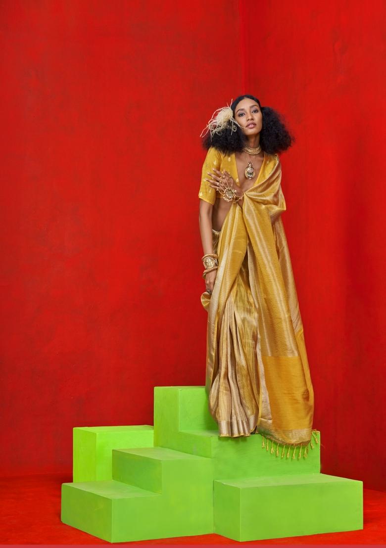 Yellow Weaving Tissue Saree Set