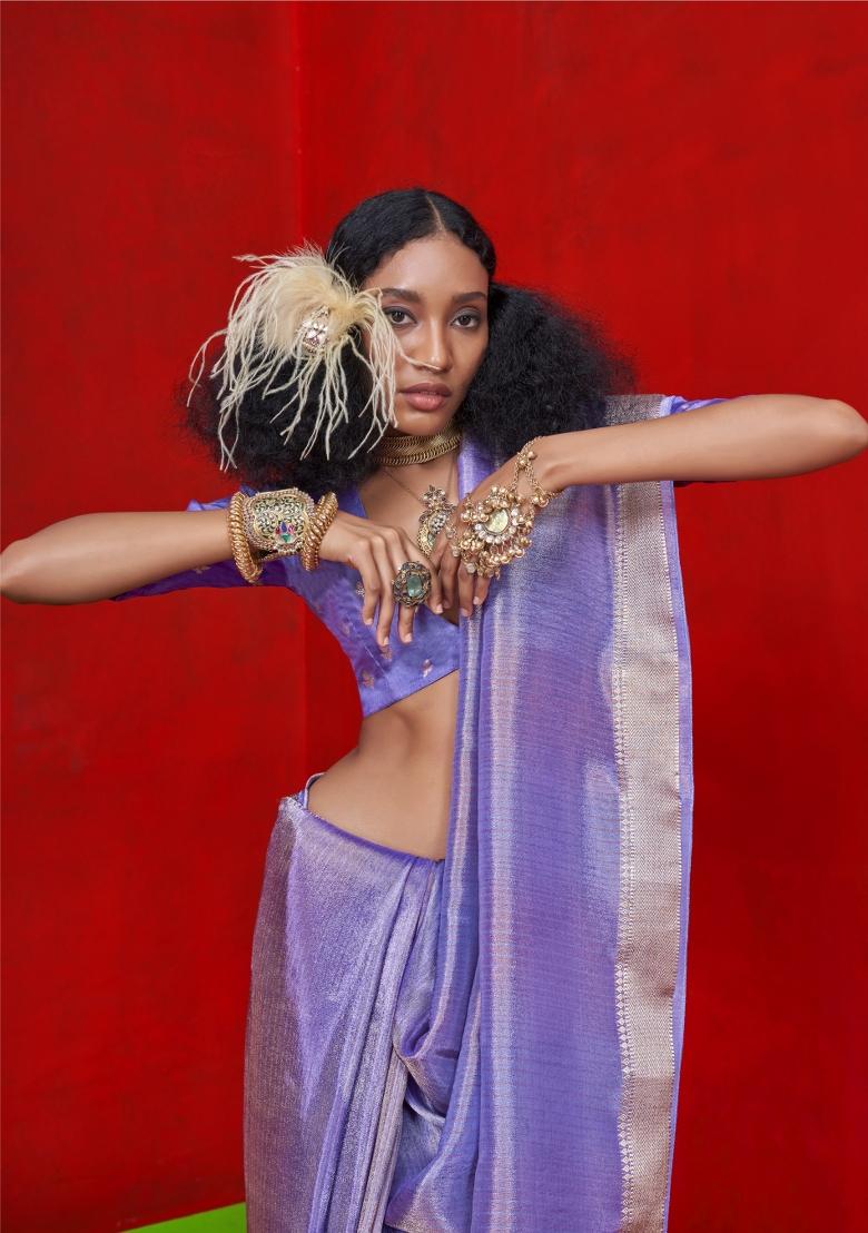 Purple Weaving Tissue Saree Set