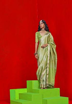 Green Weaving Tissue Saree Set