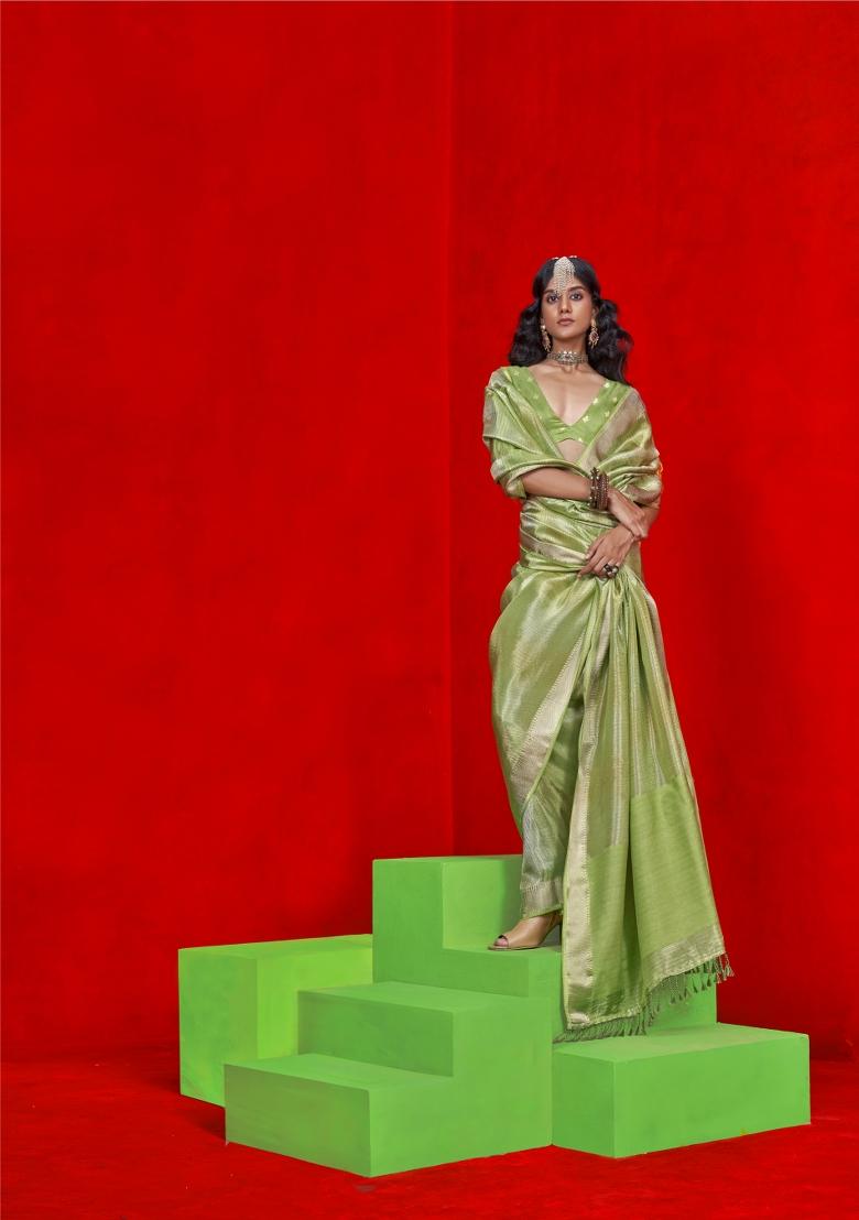 Green Weaving Tissue Saree Set