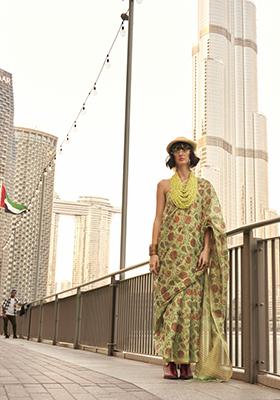 Light Green Printed Tussar Silk Saree Set