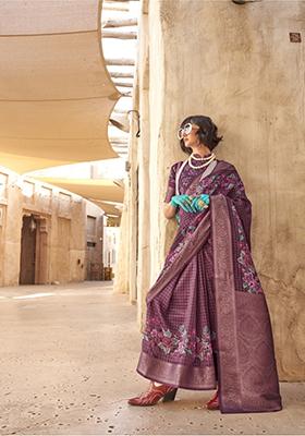 Burgundy Digital Print Georgette Saree Set