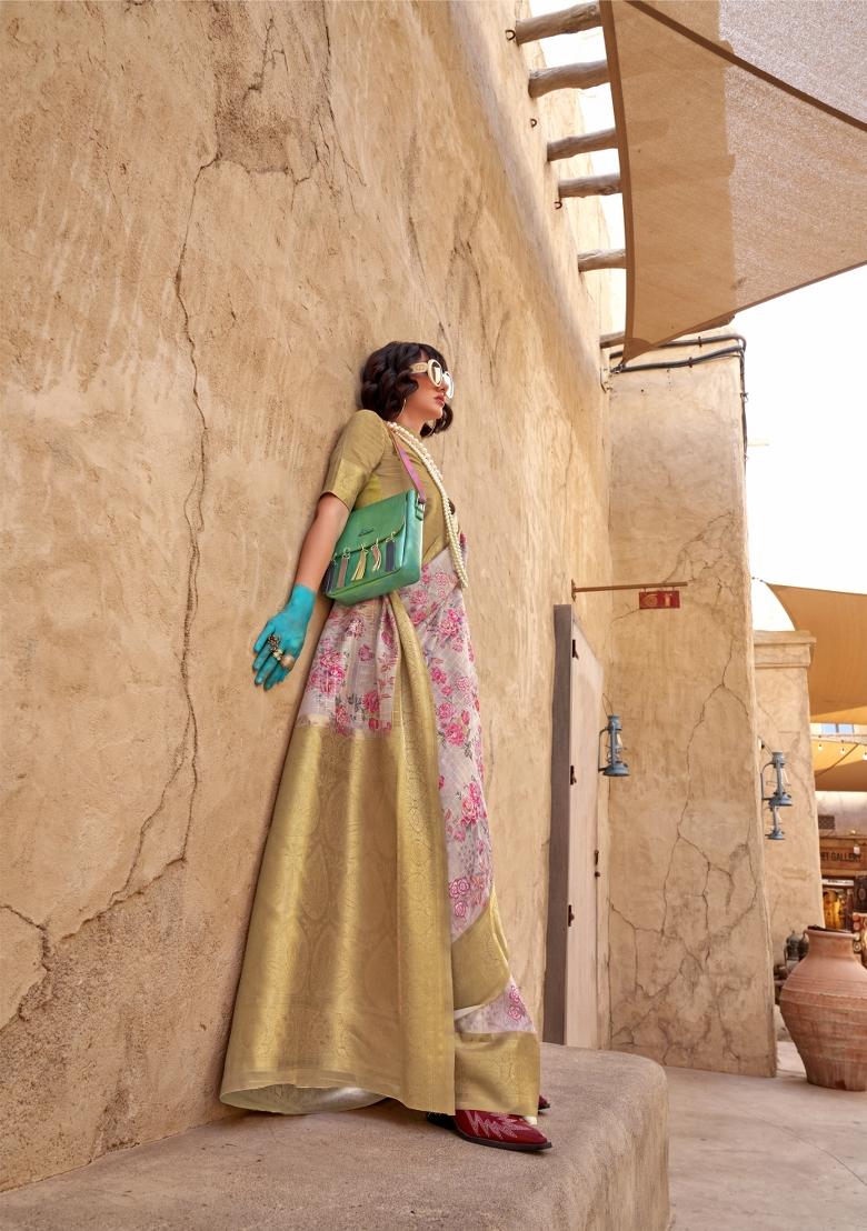 Grey Digital Print Georgette Saree Set