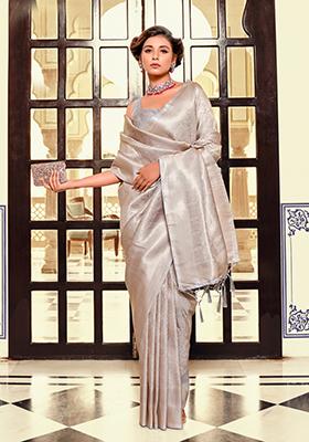 Grey Zari Work Georgette Saree Set