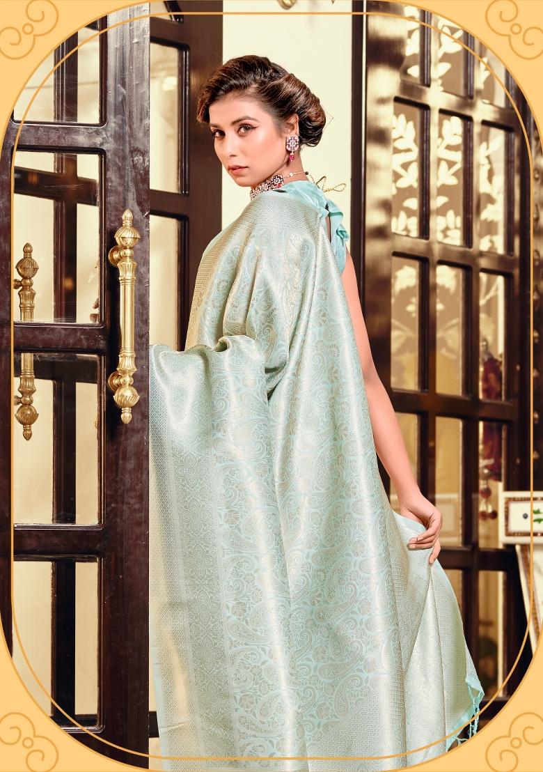 Sea Green Zari Work Georgette Saree Set