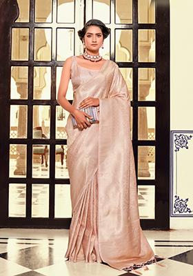 Peach Zari Work Georgette Saree Set