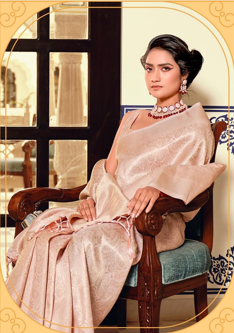 Peach Zari Work Georgette Saree Set