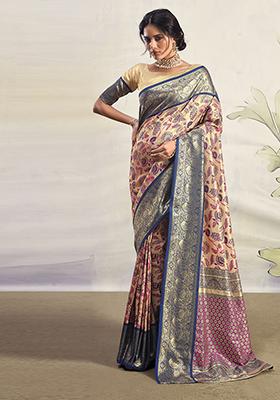 Blue Zari Work Silk Saree Set