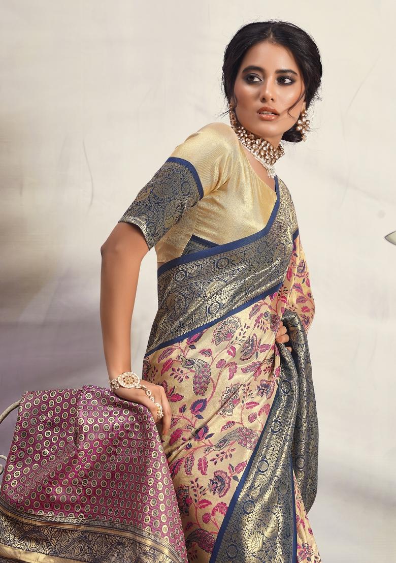 Blue Zari Work Silk Saree Set