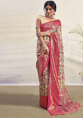 Pink Zari Work Silk Saree Set