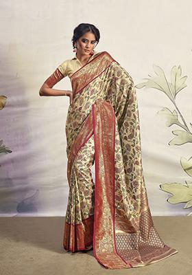 Rust Zari Work Silk Saree Set