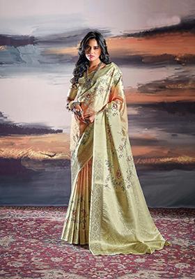 Yellow Digital Print Satin Saree Set