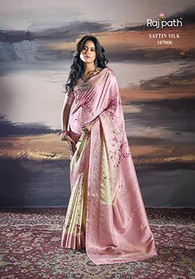 Baby Pink Digital Print Satin Saree Set