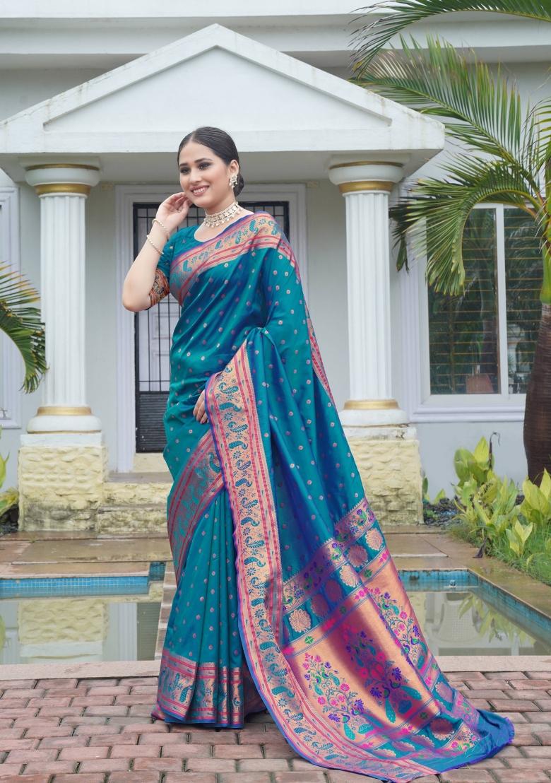 Blue Zari Work Silk Saree Set