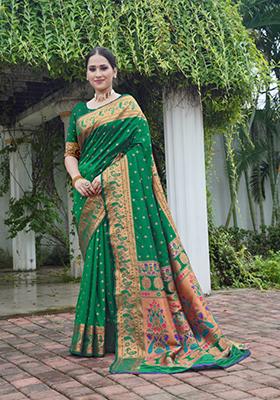 Green Zari Work Silk Saree Set