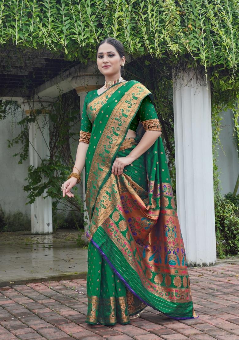 Green Zari Work Silk Saree Set