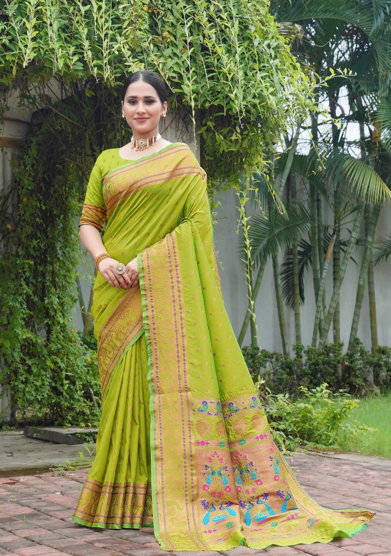 Light Green Zari Work Silk Saree Set