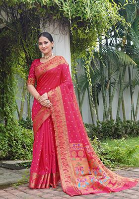 Red Zari Work Silk Saree Set