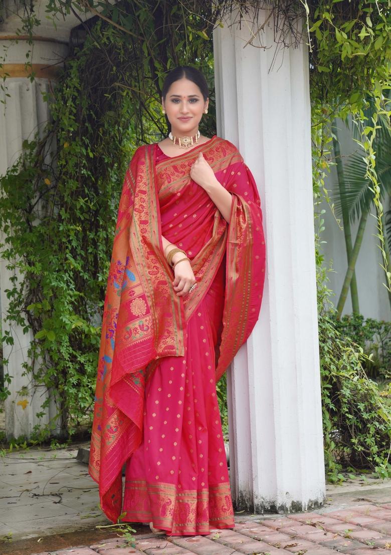 Red Zari Work Silk Saree Set