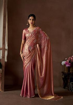 Pink Zarkan Work Silk Saree Set