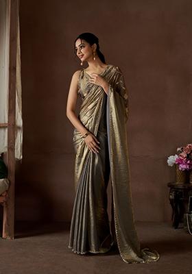 Metallic Zarkan Work Silk Saree Set