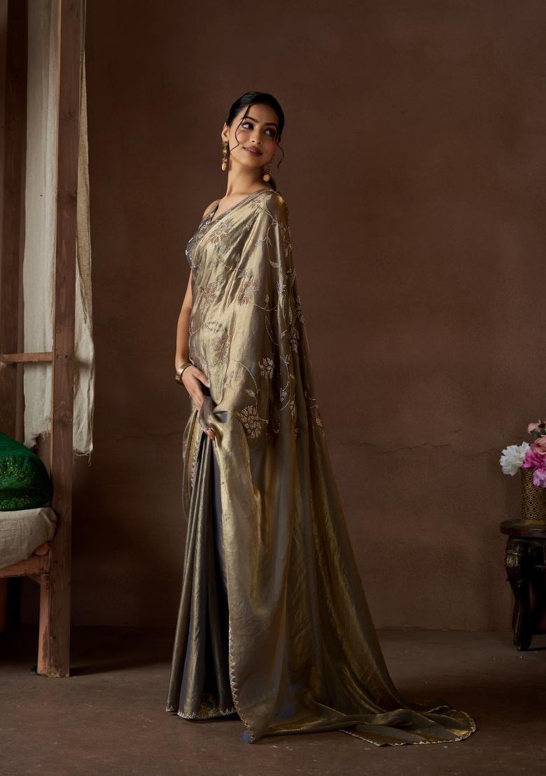 Metallic Zarkan Work Silk Saree Set