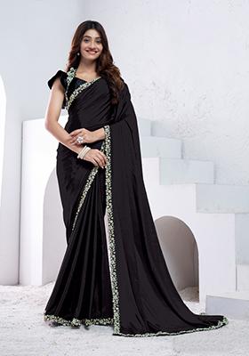 Black Hand Embroidered Silk Saree Set