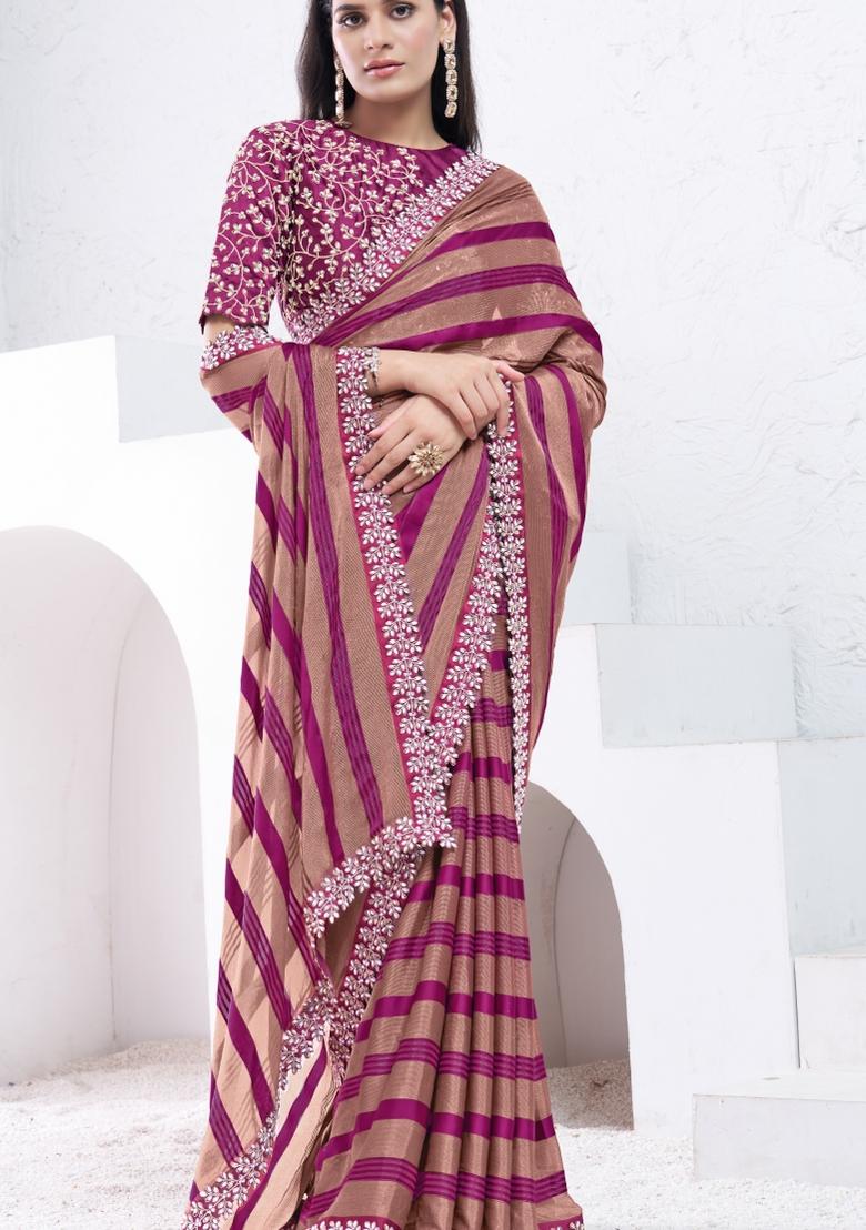 Brown Hand Embroidered Georgette Saree Set