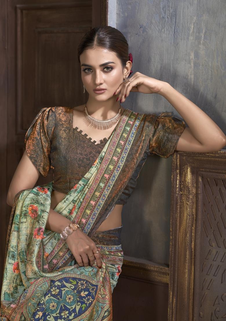 Green Zarkan Work Silk Saree Set