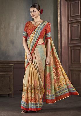 Orange Zarkan Work Silk Saree Set