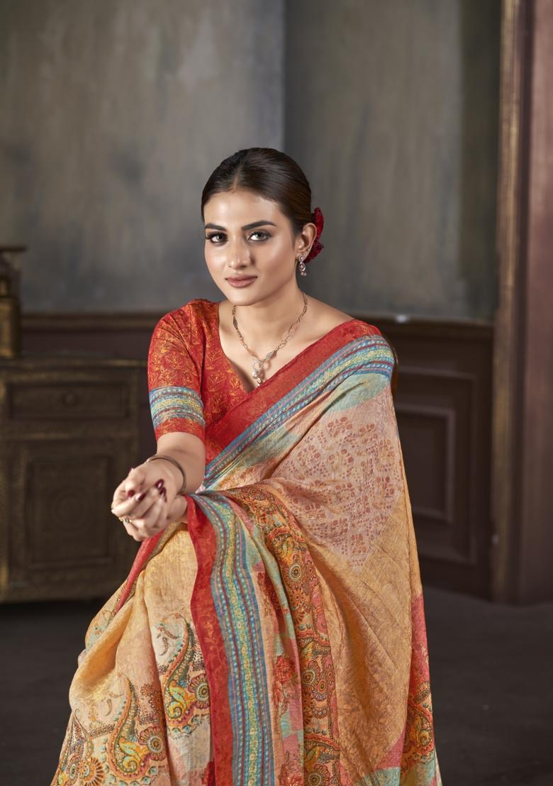 Orange Zarkan Work Silk Saree Set