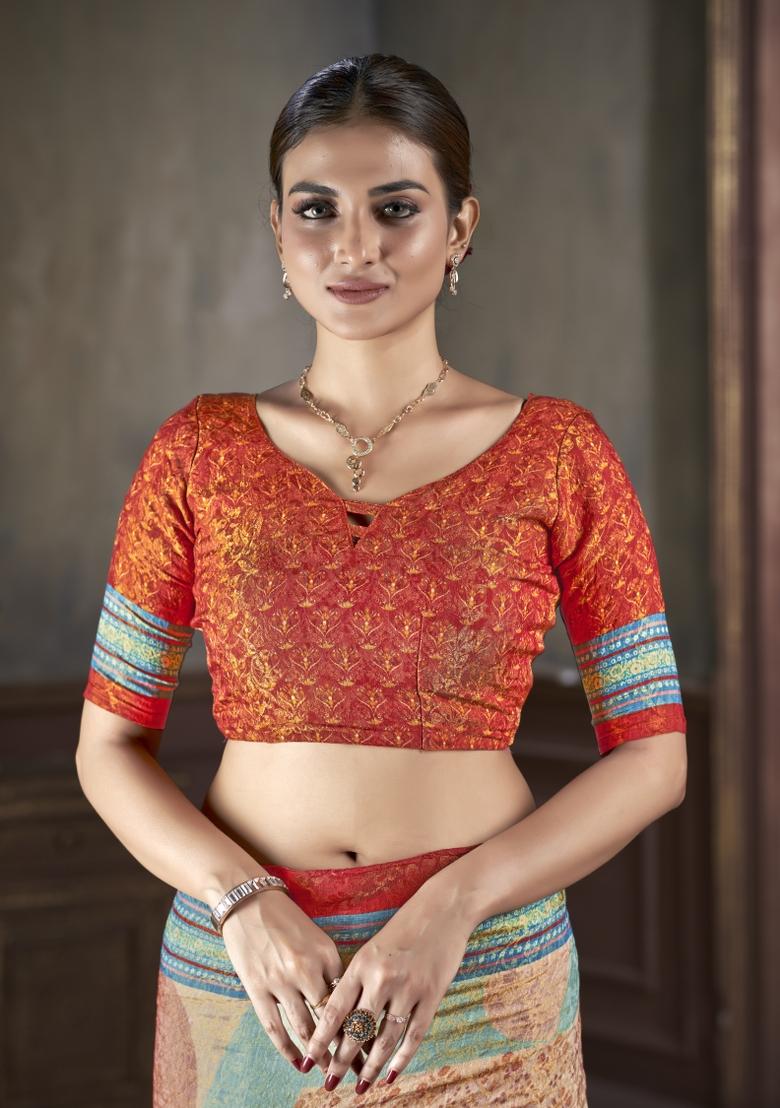 Orange Zarkan Work Silk Saree Set