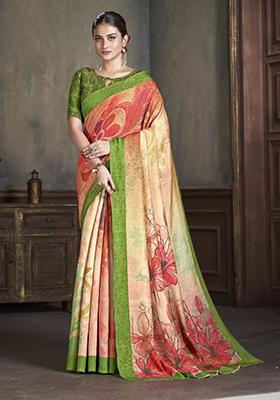 Peach Zarkan Work Silk Saree Set