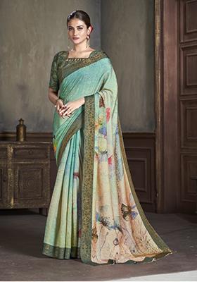 Sea Green Zarkan Work Silk Saree Set