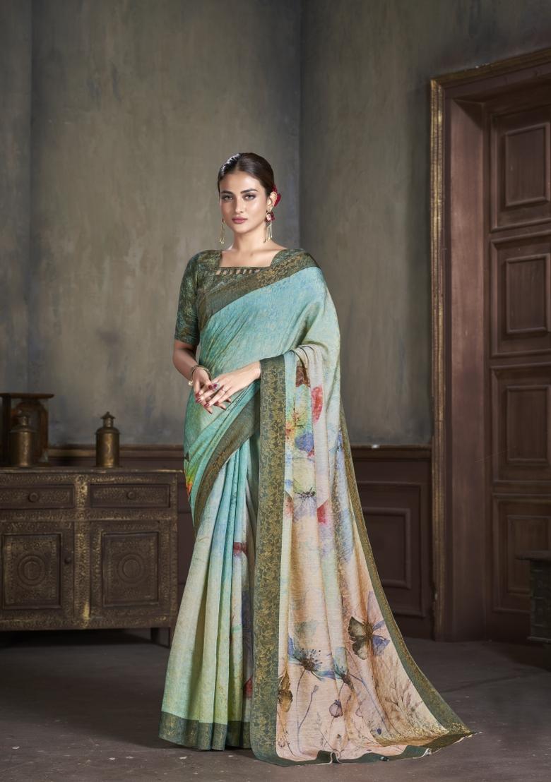 Sea Green Zarkan Work Silk Saree Set