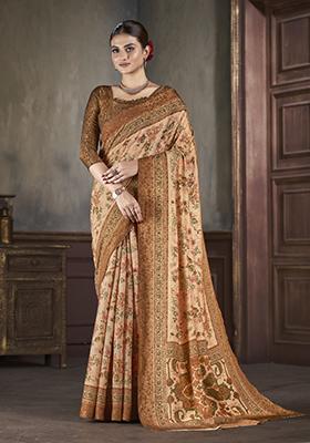 Light Orange Zarkan Work Silk Saree Set