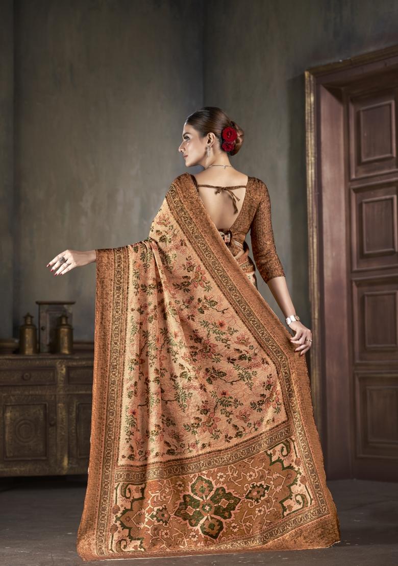 Light Orange Zarkan Work Silk Saree Set