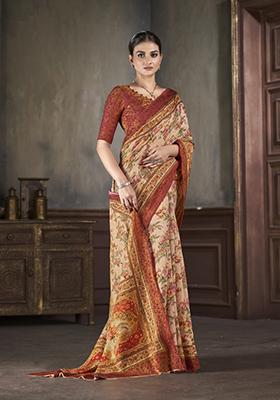 Light Rust Zarkan Work Silk Saree Set