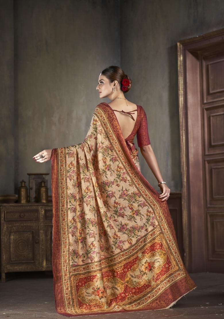 Light Rust Zarkan Work Silk Saree Set