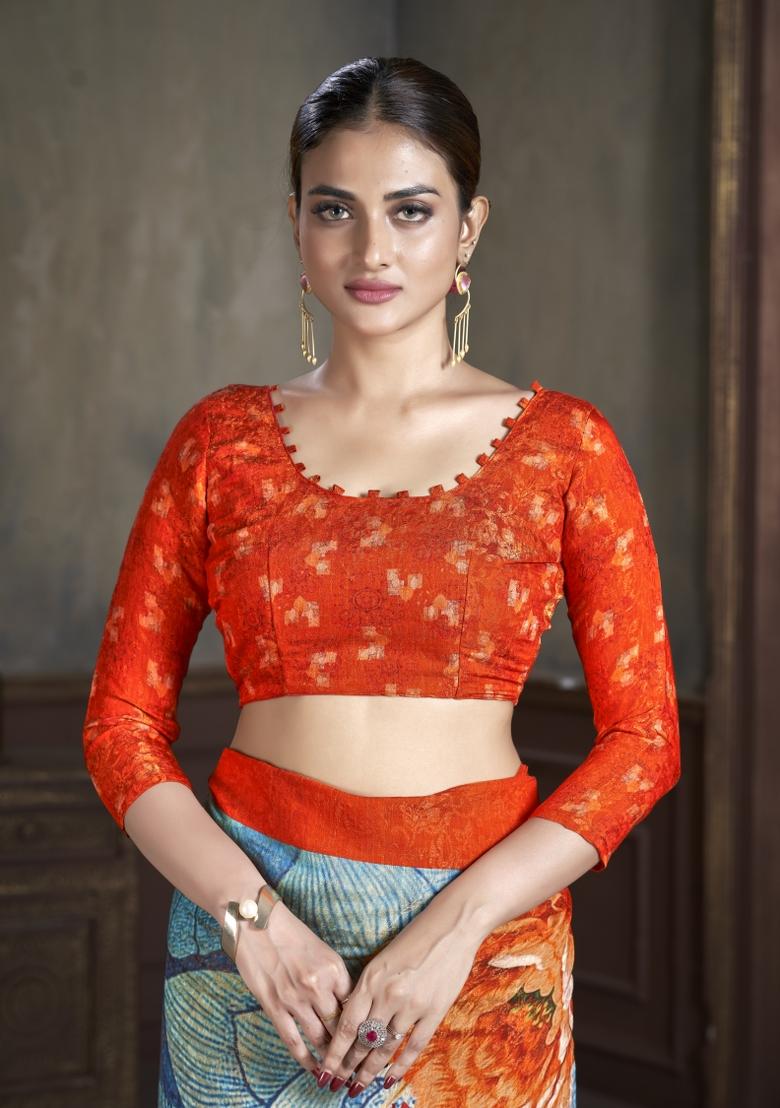 Blue Zarkan Work Silk Saree Set