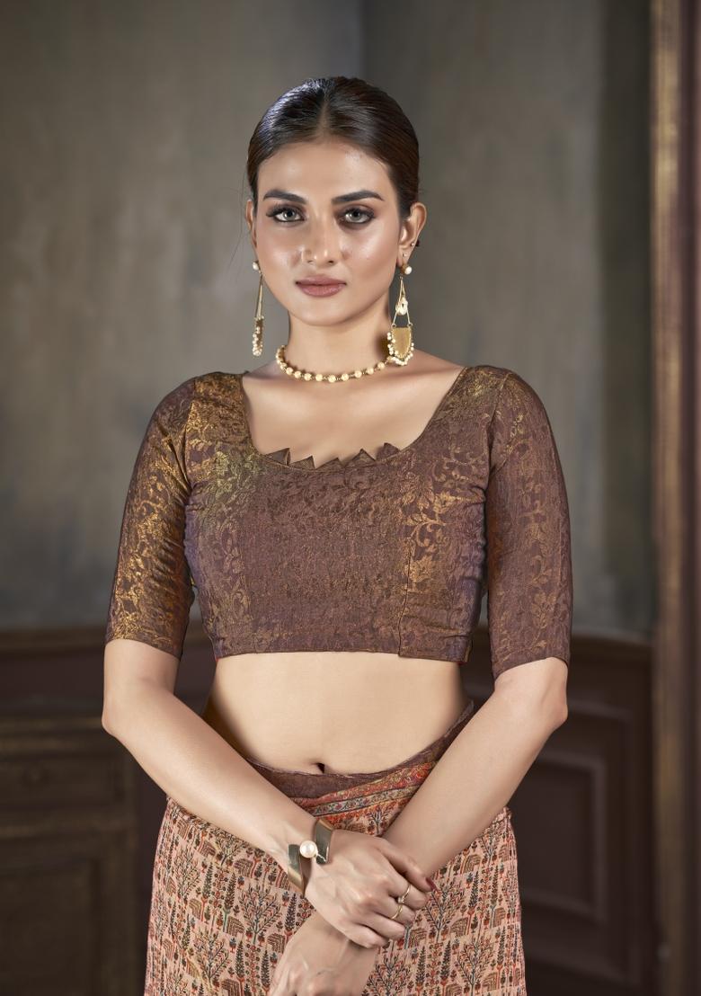 Brown Zarkan Work Silk Saree Set